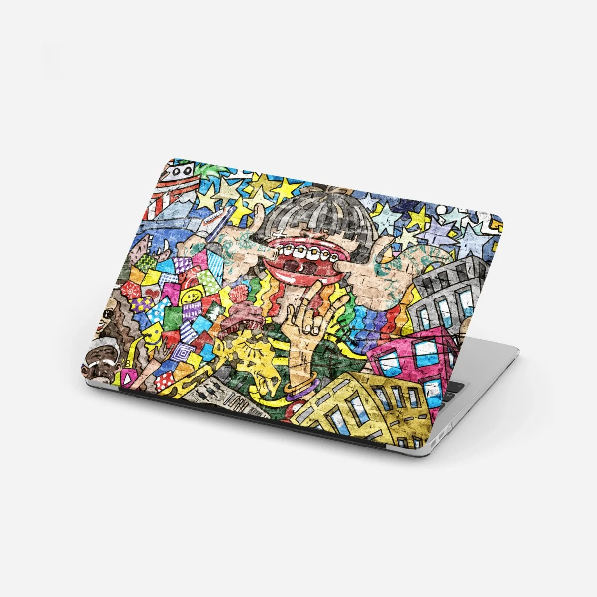 Laptop-Aufkleber buntes graffiti-mural mit verspielter figur – Wallnifity® Laptop-Aufkleber buntes graffiti-mural mit verspielter figur – Wallnifity®