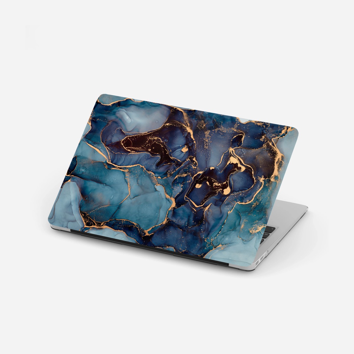 Laptop-Aufkleber tiefes ozeanblau mit goldadern – Wallnifity®