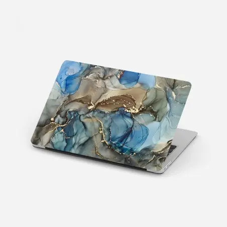 Laptop-Aufkleber blaue und goldene flüssige abstraktion – Wallnifity®
