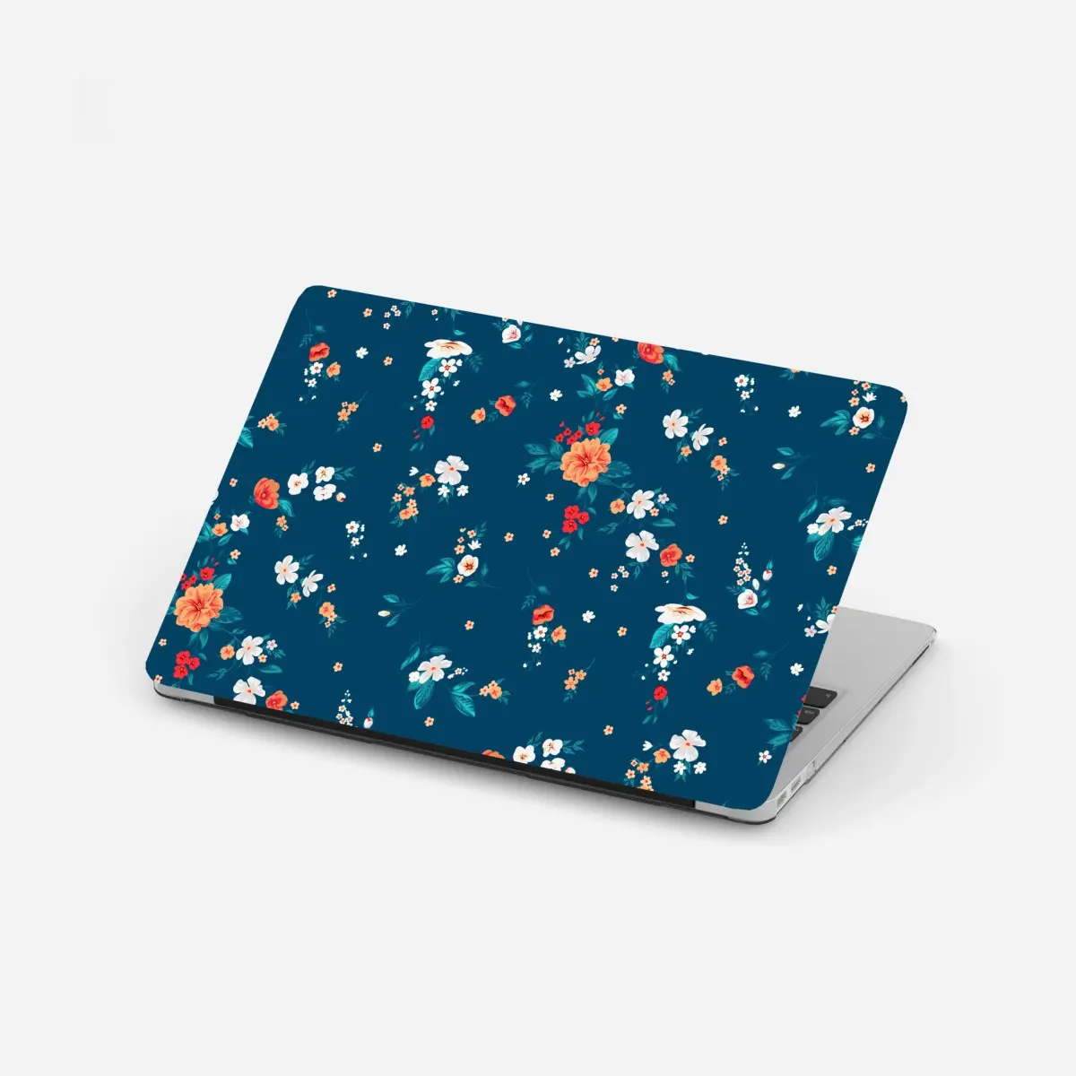 Laptop-Aufkleber zartes verstreutes blumenmuster auf tiefem türkis – Wallnifity® Laptop-Aufkleber zartes verstreutes blumenmuster auf tiefem türkis – Wallnifity®
