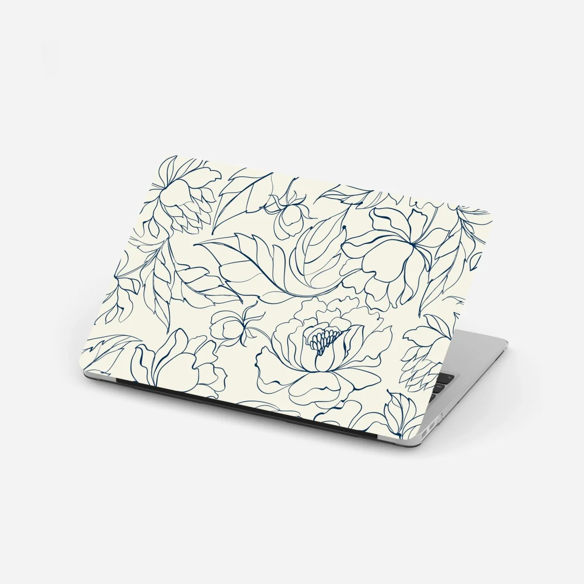 Laptop-Aufkleber handgezeichnetes marineblaues blumenmuster auf creme – Wallnifity® Laptop-Aufkleber handgezeichnetes marineblaues blumenmuster auf creme – Wallnifity®