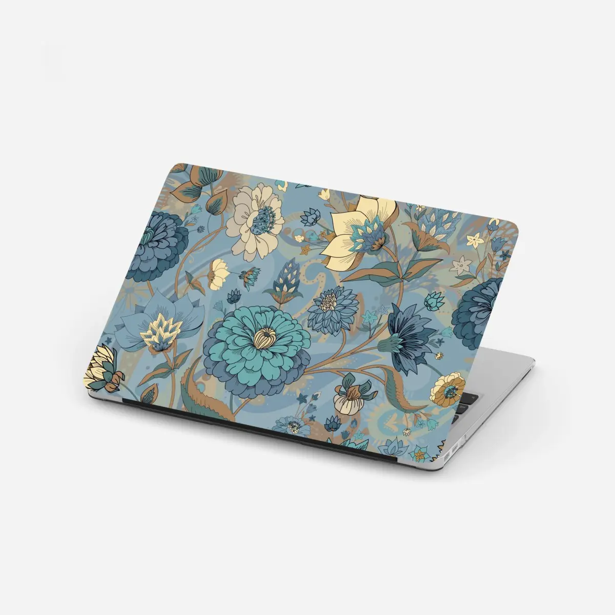 Laptop-Aufkleber vintage-blumenmuster in gedämpften blau- und beigetönen – Wallnifity® Laptop-Aufkleber vintage-blumenmuster in gedämpften blau- und beigetönen – Wallnifity®