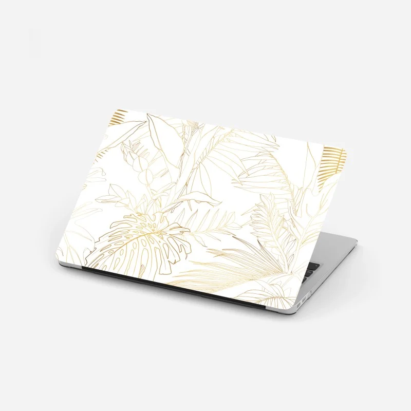Laptop-Aufkleber goldene tropische blätter line art