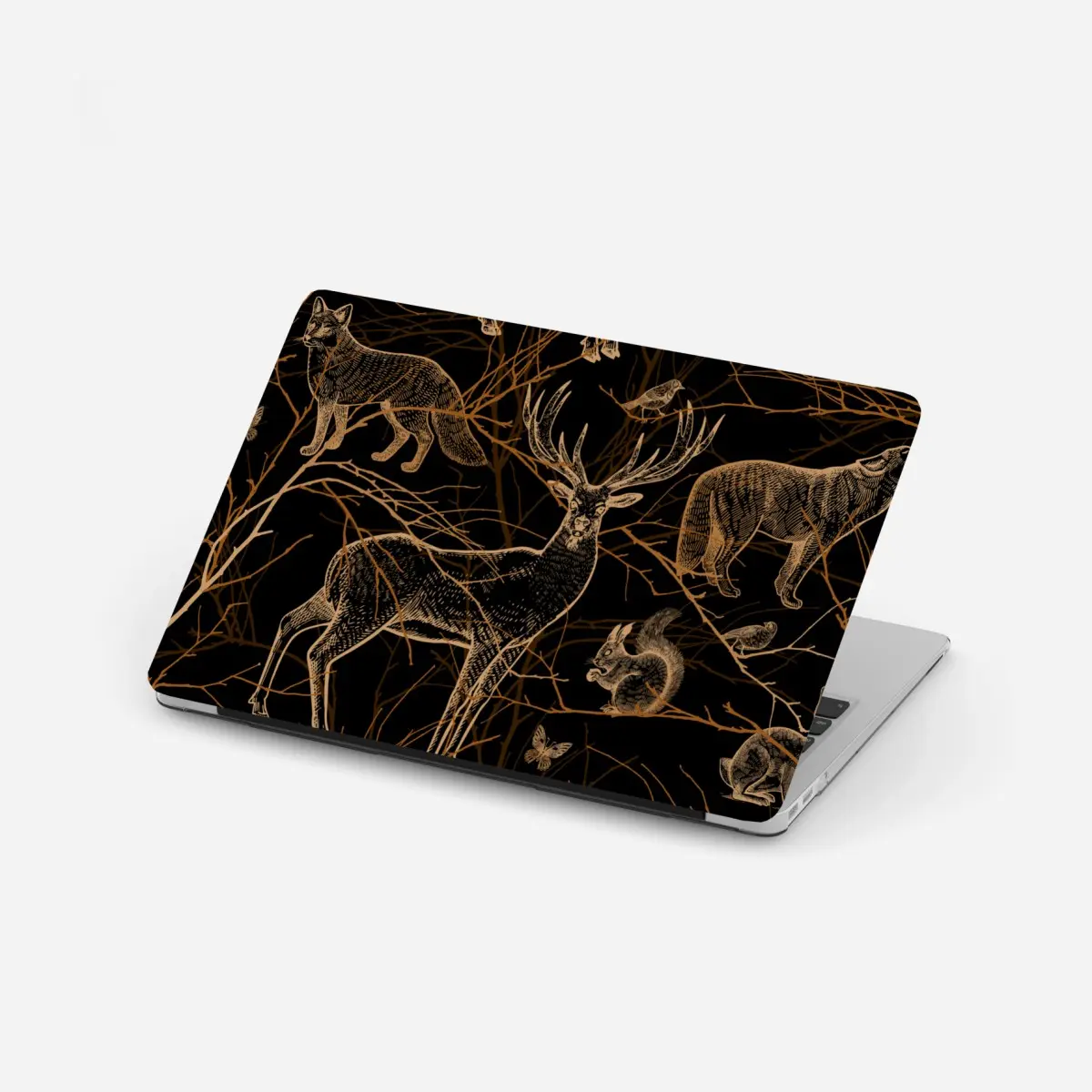 Laptop-Aufkleber goldene waldtiere auf schwarzem hintergrund – Wallnifity®