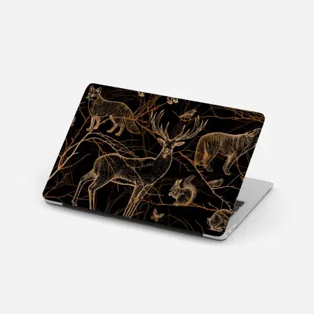 Laptop-Aufkleber goldene waldtiere auf schwarzem hintergrund – Wallnifity®