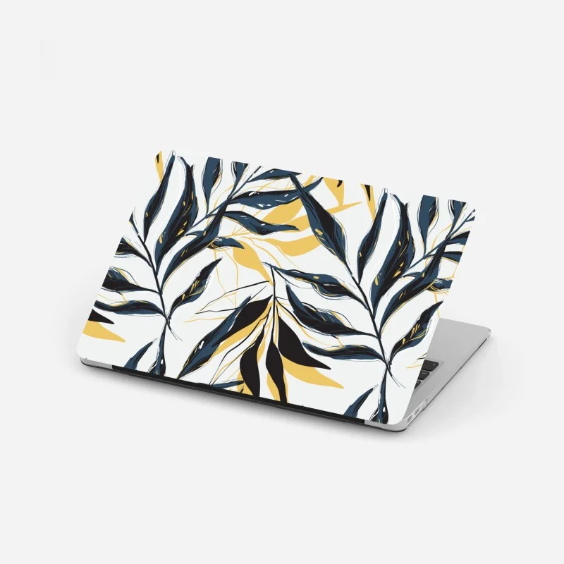Laptop-Aufkleber marineblaue und goldene botanische blattkomposition