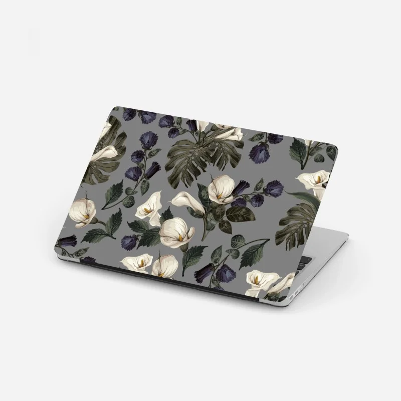 Laptop-Aufkleber vintage calla blumenmuster auf grauem hintergrund – Wallnifity®