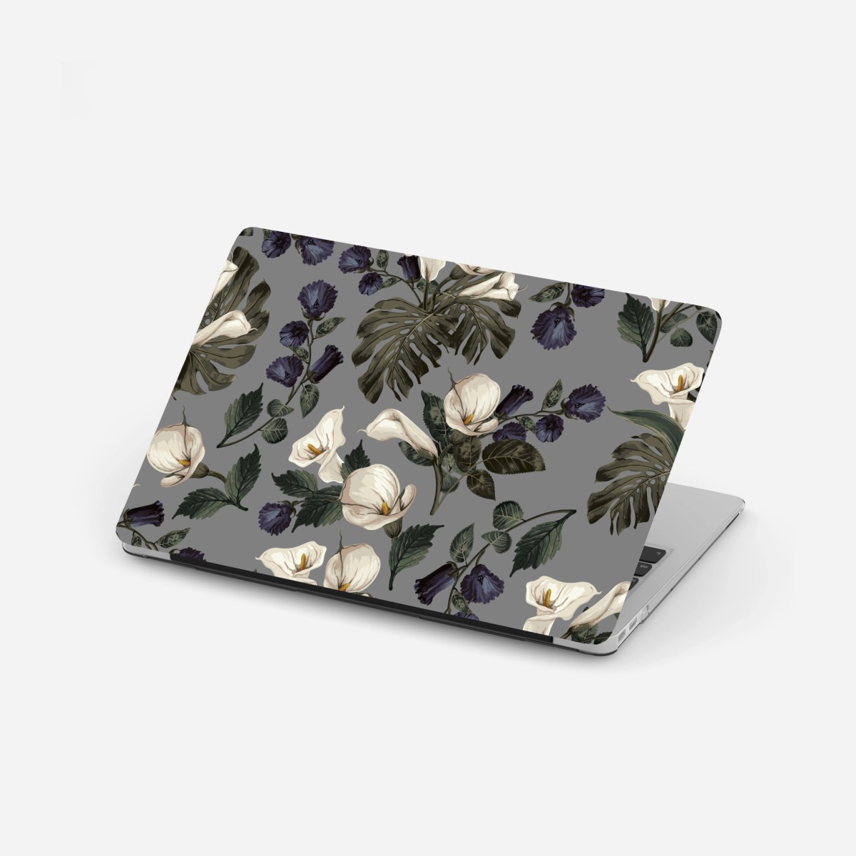 Laptop-Aufkleber vintage calla blumenmuster auf grauem hintergrund – Wallnifity®