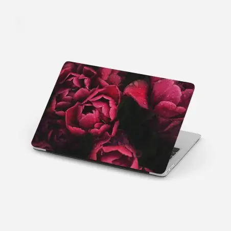 Laptop-Aufkleber tiefrote blüten mit wassertropfen – Wallnifity®