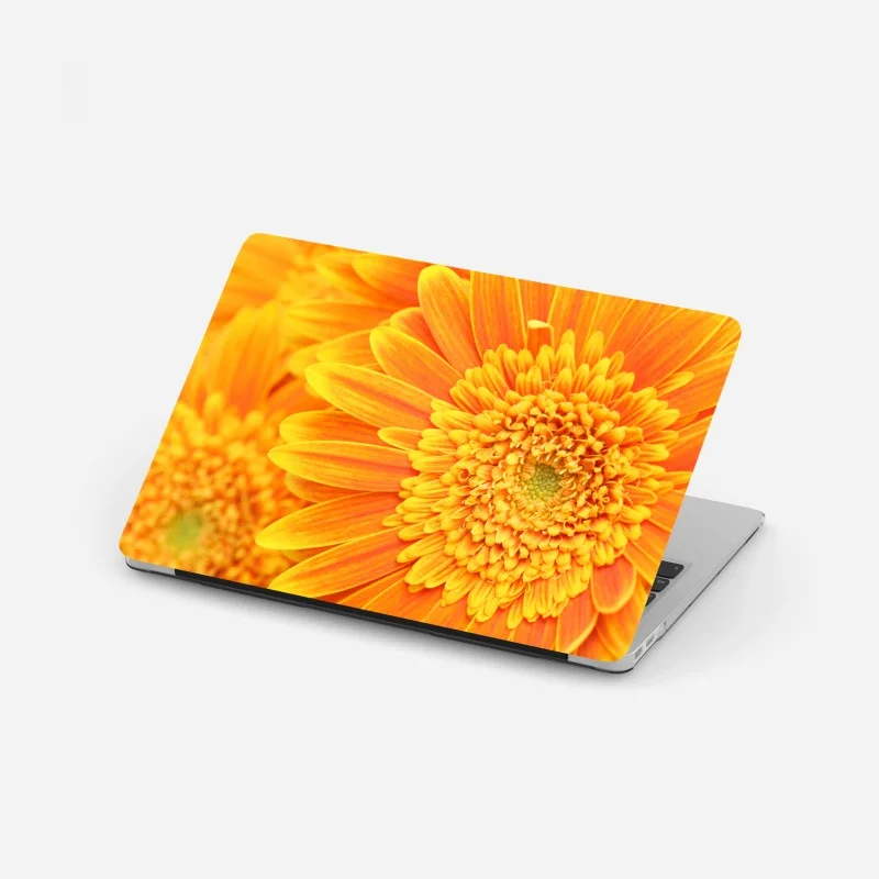 Laptop-Aufkleber leuchtende orange gerbera in makro
