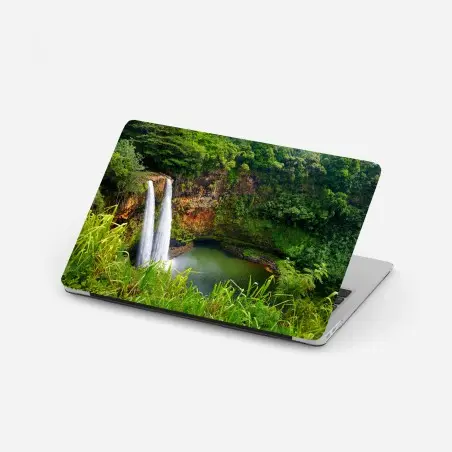 Laptop-Aufkleber doppelter wasserfall im üppig grünen wald – Wallnifity®
