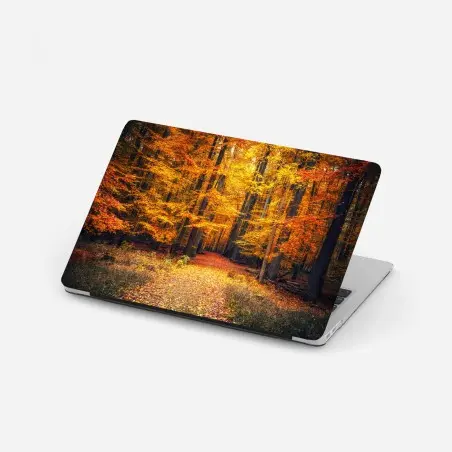 Laptop-Aufkleber herbstlicher waldpfad mit goldenen blättern – Wallnifity®