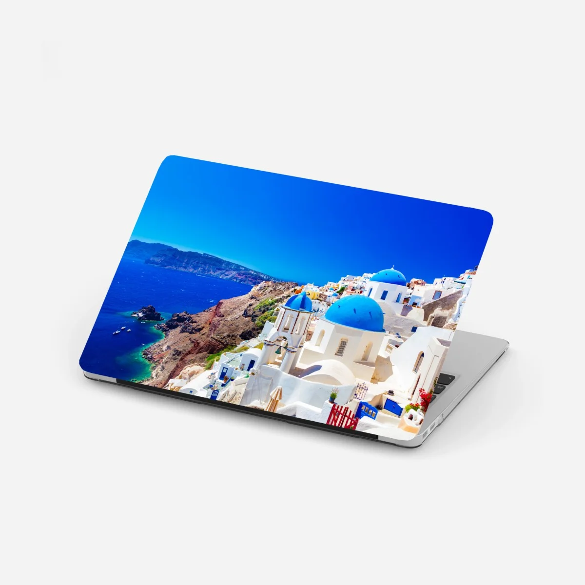 Laptop-Aufkleber Santorini blaue kuppeln über dem Ägäischen Meer – Wallnifity® Laptop-Aufkleber Santorini blaue kuppeln über dem Ägäischen Meer – Wallnifity®