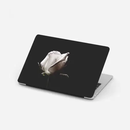 Laptop-Aufkleber weiße rose vor schwarzem hintergrund – Wallnifity®