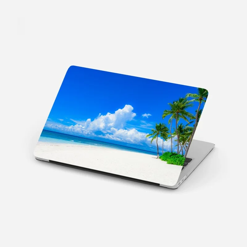 Laptop-Aufkleber tropischer palmenstrand unter blauem himmel