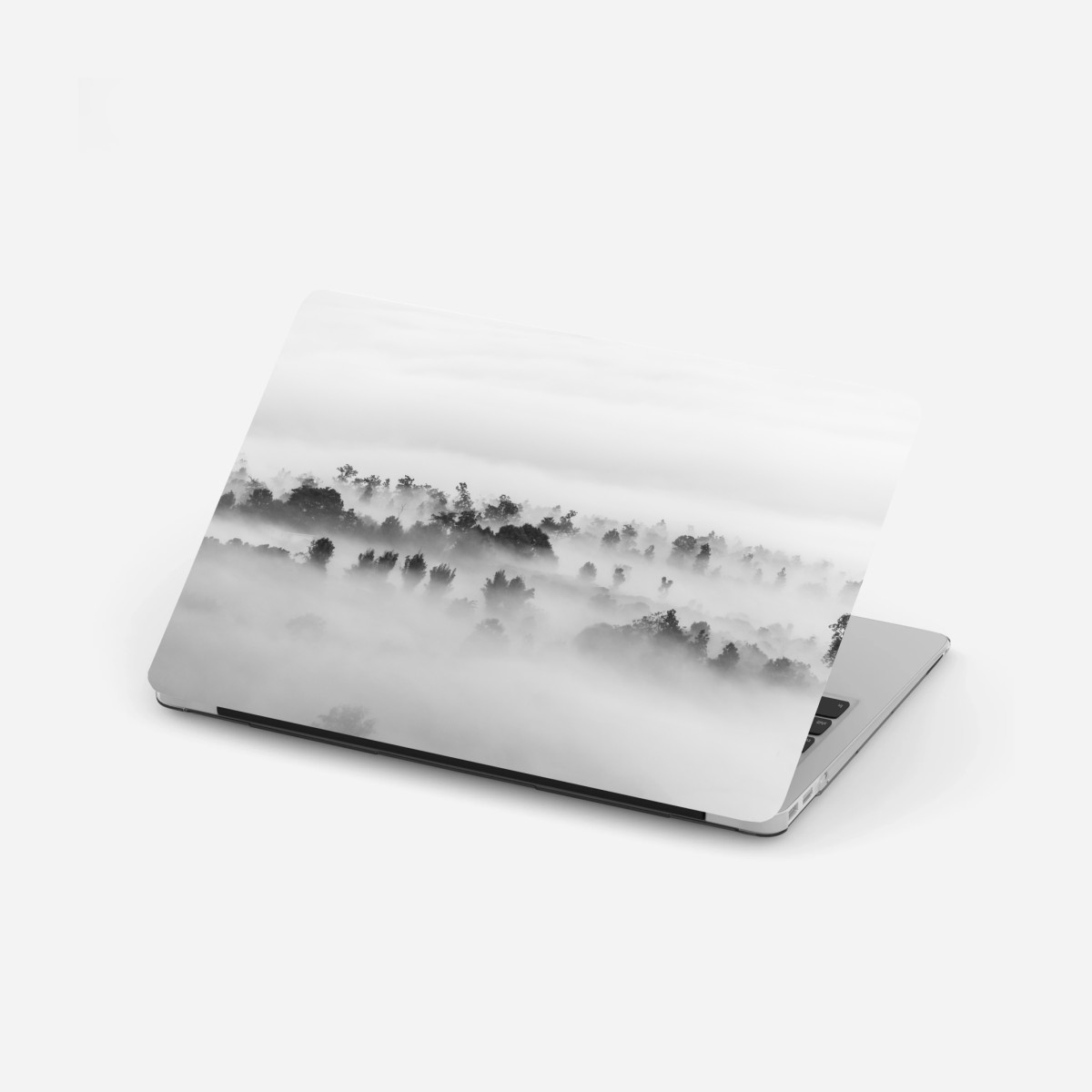 Laptop-Aufkleber nebliger wald in monochrom – Wallnifity®