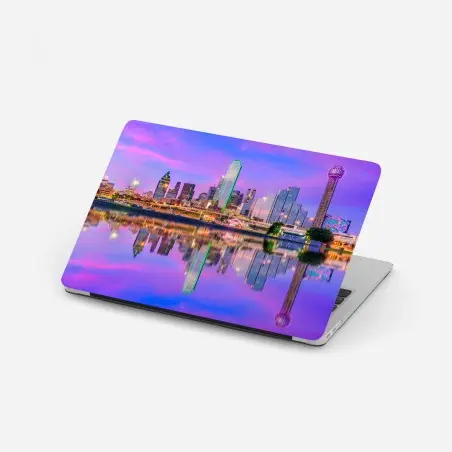 Laptop-Aufkleber Dallas skyline im violetten abendlicht – Wallnifity®