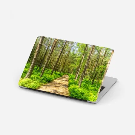 Laptop-Aufkleber sonniger waldweg zwischen kiefern – Wallnifity®
