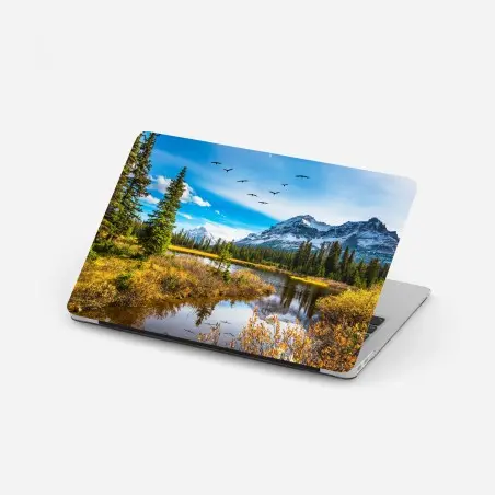 Laptop-Aufkleber herbstlicher bergsee mit vögeln – Wallnifity®