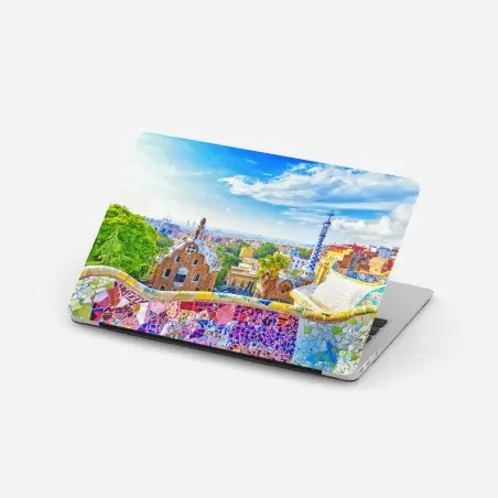 Laptop-Aufkleber lebendiges Barcelona Park Güell mosaik panorama – Wallnifity®