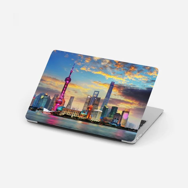Laptop-Aufkleber Shanghai skyline bei sonnenuntergang