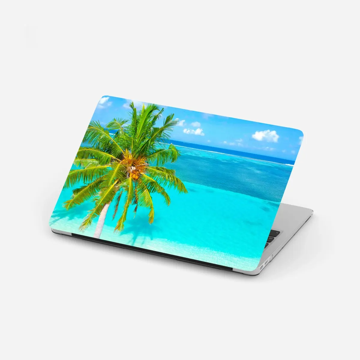 Laptop-Aufkleber tropischer türkisstrand mit palme – Wallnifity®