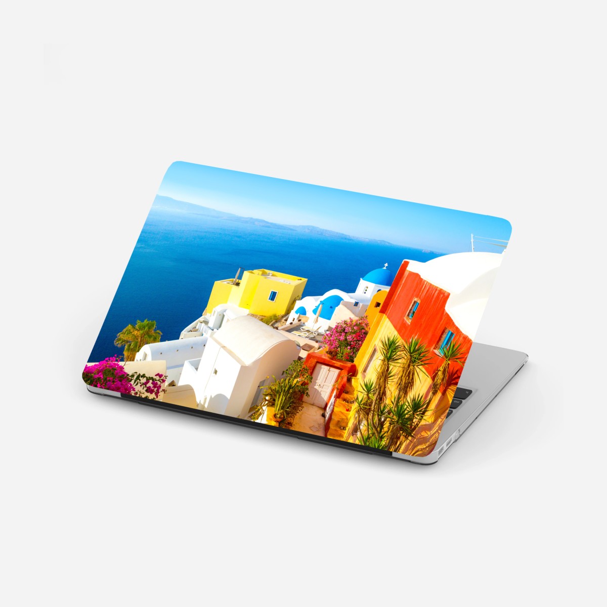 Laptop-Aufkleber sonniges Santorini küstendorf – Wallnifity®