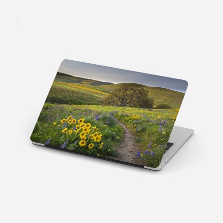 Laptop-Aufkleber pfad durch blumenwiese mit eichenbaum – Wallnifity®
