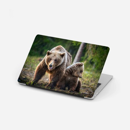 Laptop-Aufkleber braunbär mit jungem im wald – Wallnifity®