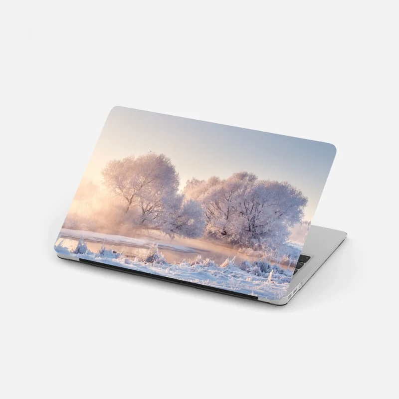 Laptop-Aufkleber raureifbedeckte bäume bei sonnenaufgang