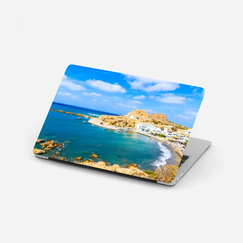 Laptop-Aufkleber sonniger hafen Finiki an der Küste von Karpathos
