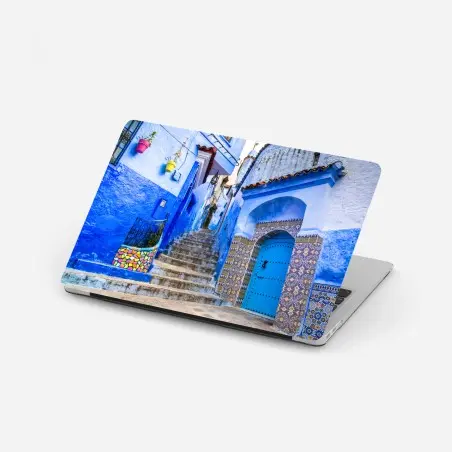Laptop-Aufkleber blaue gasse in Chefchaouen, Marokko – Wallnifity®