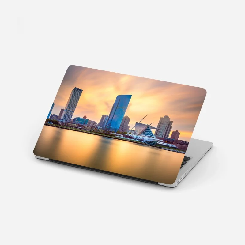 Laptop-Aufkleber Milwaukee skyline bei dämmerung