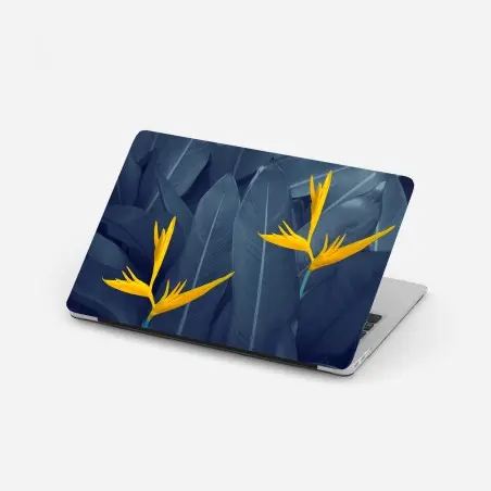 Laptop-Aufkleber gelbe strelitzie auf blauen blättern – Wallnifity®