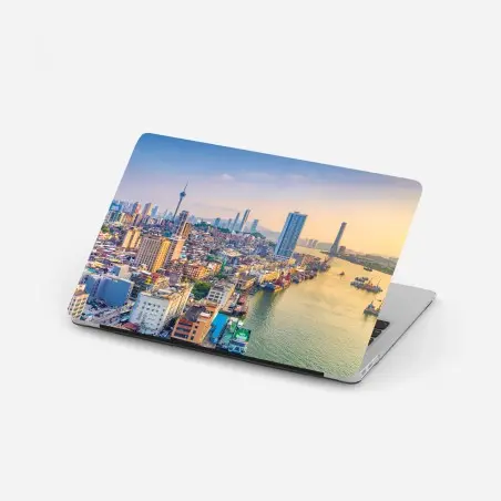 Laptop-Aufkleber Macau skyline bei sonnenuntergang – Wallnifity®
