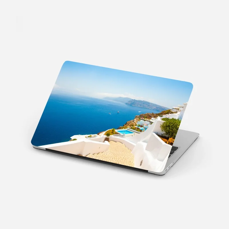 Laptop-Aufkleber Santorini küstenblick mit weißer architektur