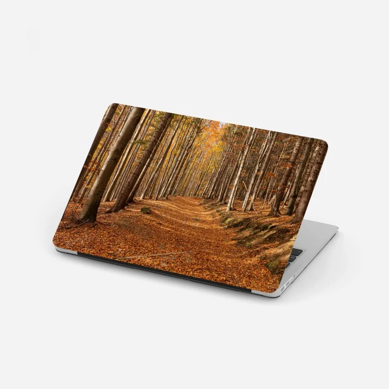 Laptop-Aufkleber herbstlicher waldweg mit goldenen blättern