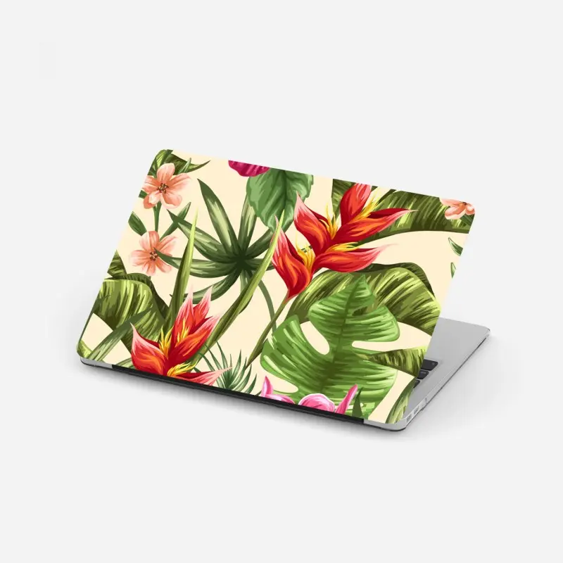 Laptop-Aufkleber tropisches blumenmuster mit hibiskus und plumeria