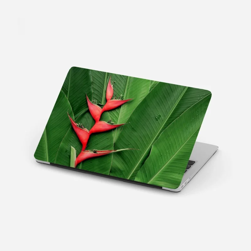 Laptop-Aufkleber leuchtende heliconia auf tropischen blättern