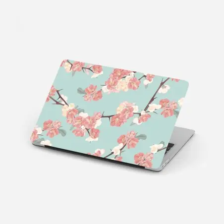 Laptop-Aufkleber pastelliges kirschblütenmuster auf mintfarbenem hintergrund – Wallnifity®