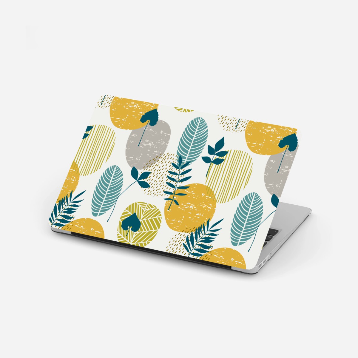 Laptop-Aufkleber türkis-senfgelbes botanisches muster – Wallnifity®