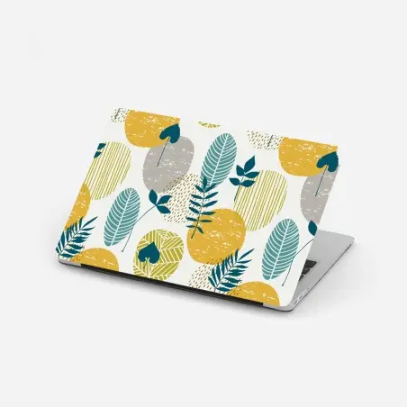 Laptop-Aufkleber türkis-senfgelbes botanisches muster – Wallnifity®