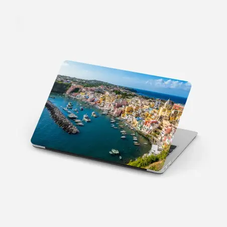 Laptop-Aufkleber bunte panoramaufnahme eines Mittelmeerhafens – Wallnifity®