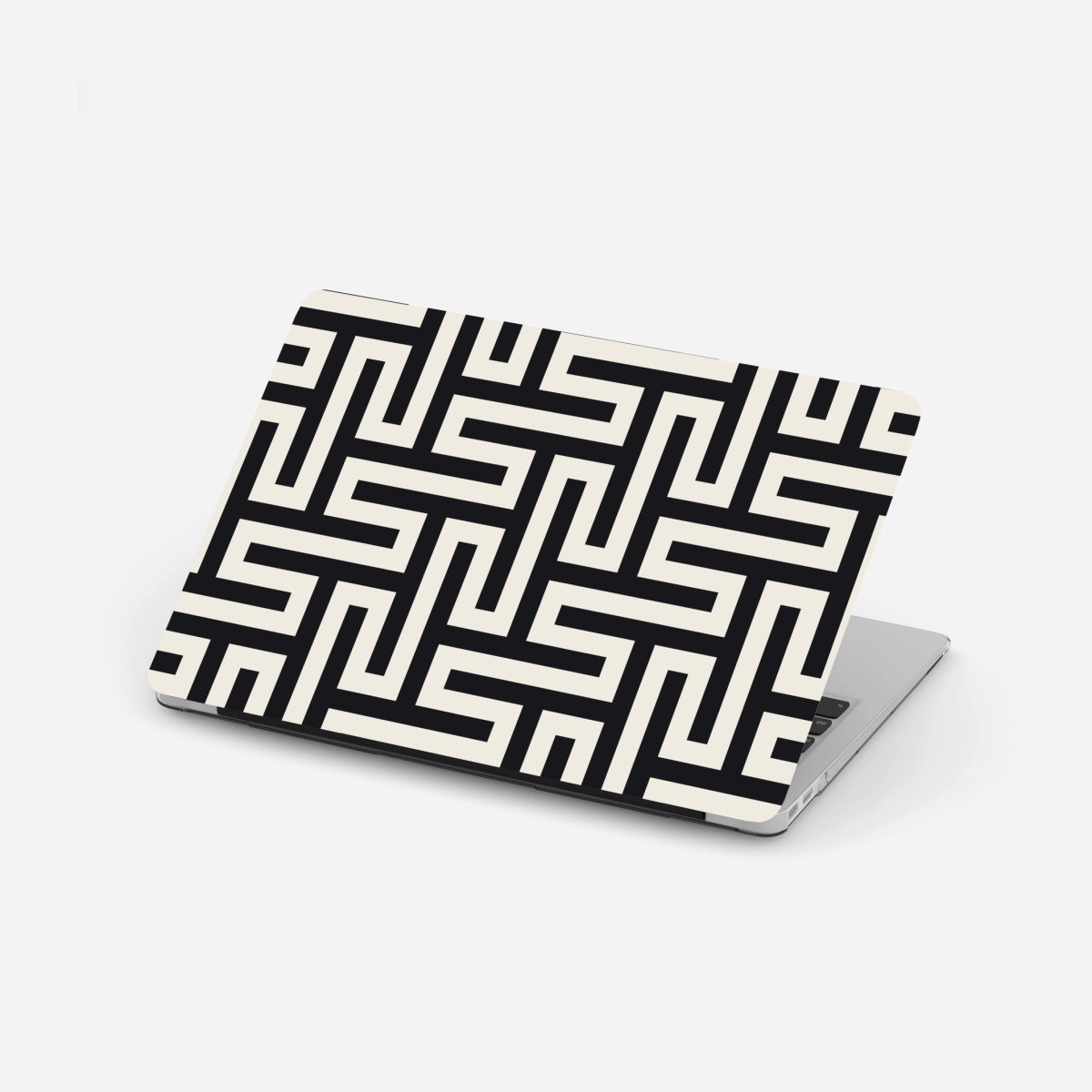Laptop-Aufkleber geometrisches labyrinthmuster in beige und schwarz – Wallnifity®