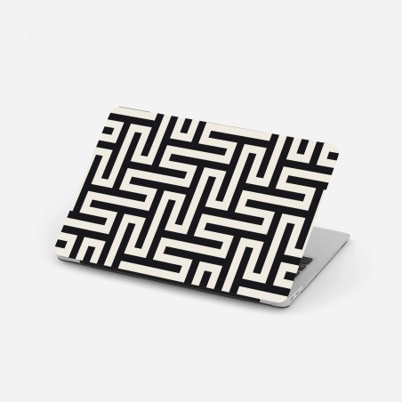 Laptop-Aufkleber geometrisches labyrinthmuster in beige und schwarz – Wallnifity®