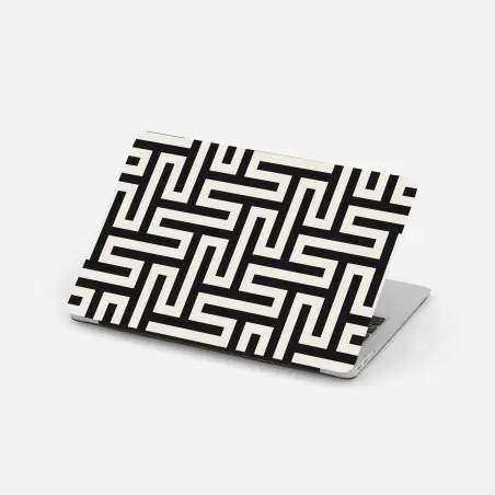 Laptop-Aufkleber geometrisches labyrinthmuster in beige und schwarz – Wallnifity®