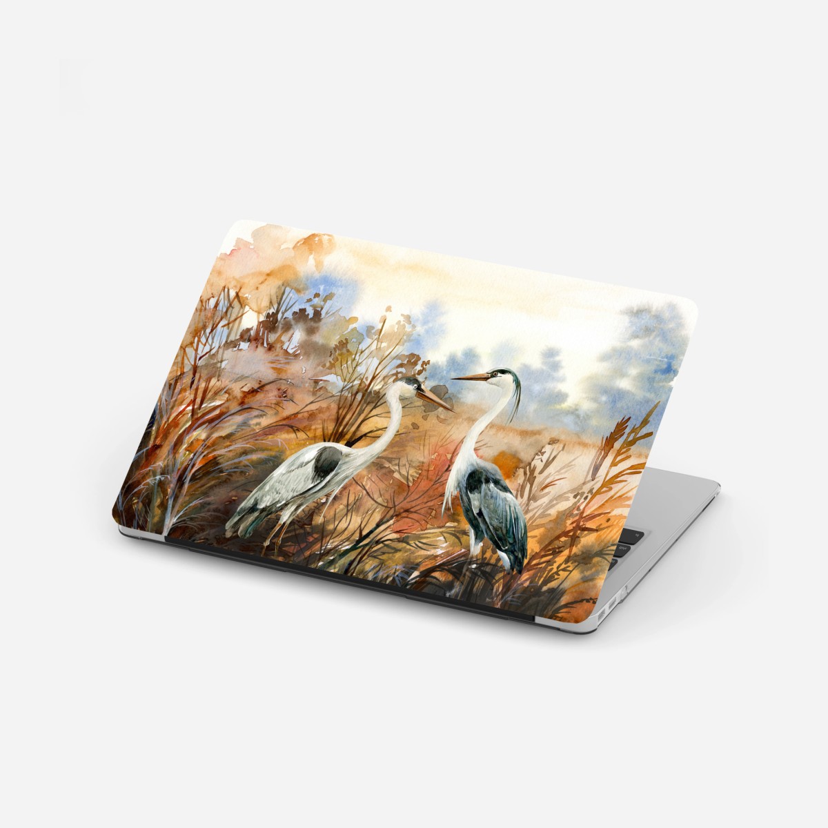 Laptop-Aufkleber zwei reiher im herbstlichen sumpf – Wallnifity®