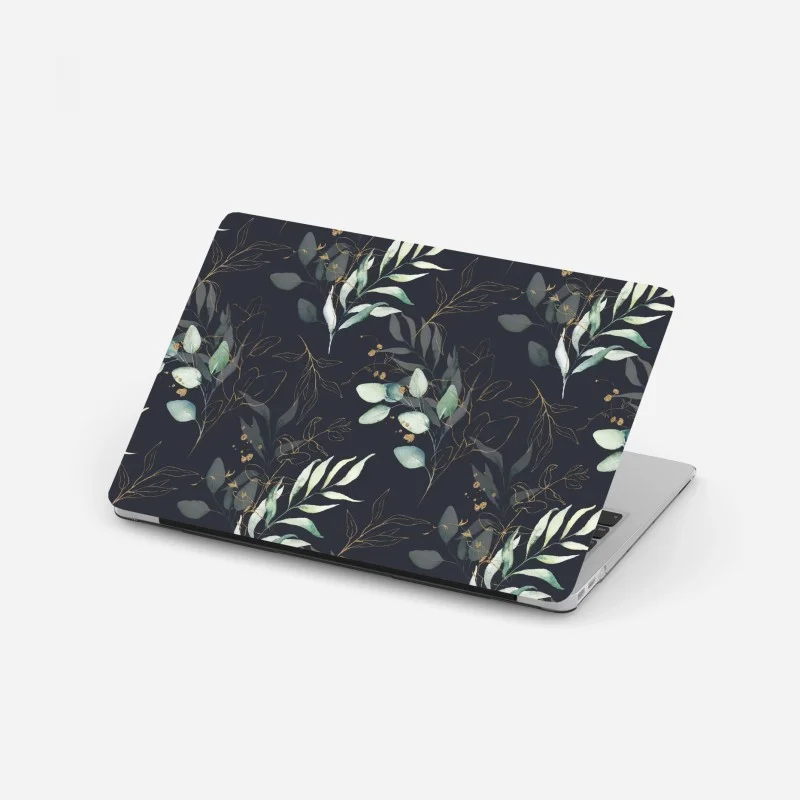 Laptop-Aufkleber aquarell eukalyptusblätter auf dunklem hintergrund