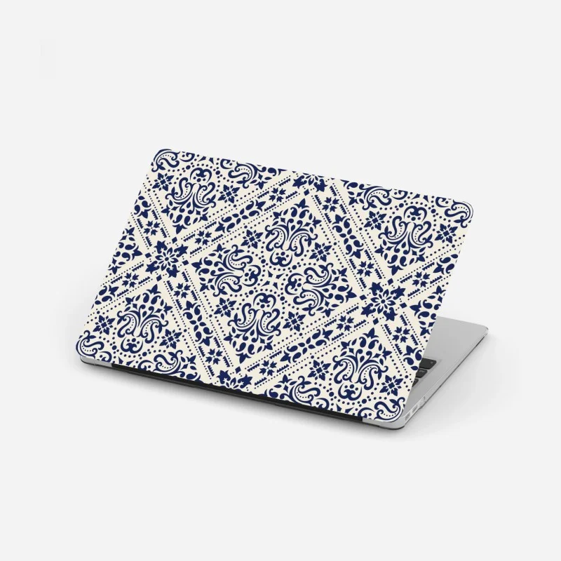 Laptop-Aufkleber marineblaues damast-fliesenmuster – Wallnifity®
