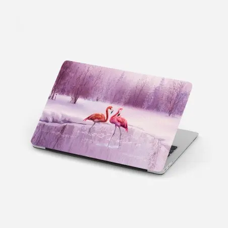 Laptop-Aufkleber pastell flamingos über winterlichem see – Wallnifity®